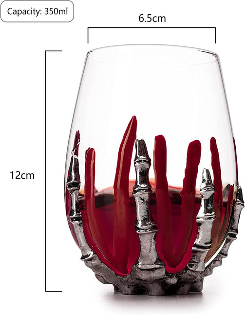 Skeleton Wine Glass, Bloody Hand Wine Skull Glass - 12oz Skeleton Glasses 5" H, Goth Gifts, Skeleton Gifts, Skeleton Decor, Spooky Wine Gift Set, Themed Parties! by The Wine Savant - Vysn