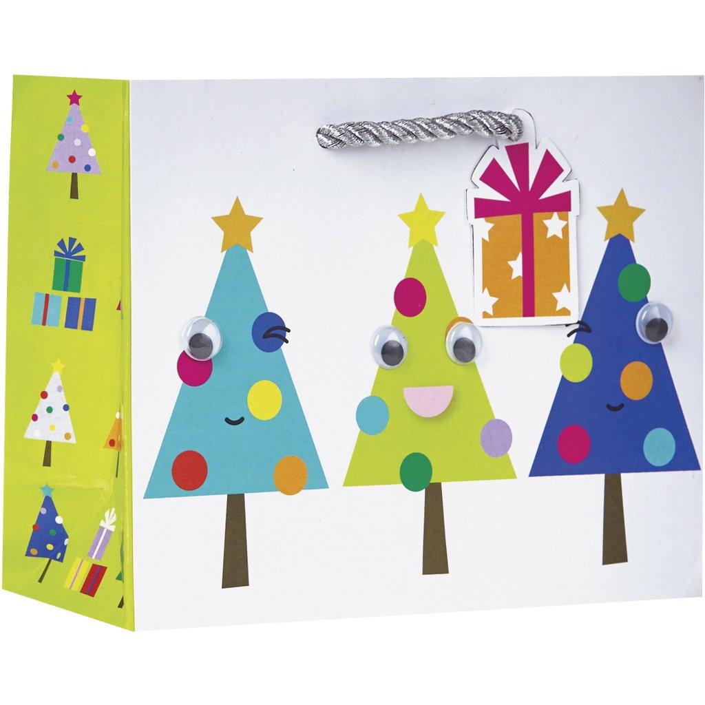 Small Matte Christmas Gift Bags with Googly Eyes, Bright Trees by Present Paper - Vysn