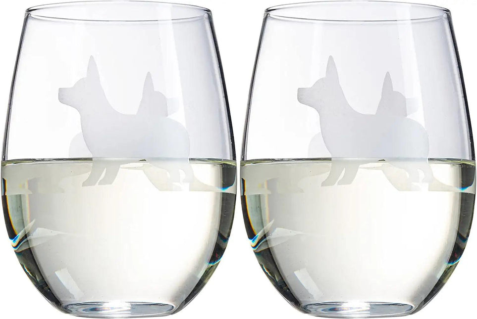 Stemless Wine Glasses Set of 2 by The Wine Savant - Puppy & Dog Lover Glass Gifts Etched Tumblers for Anniversary, Wedding, Home Bar Gifts (Corgi) by The Wine Savant - Vysn