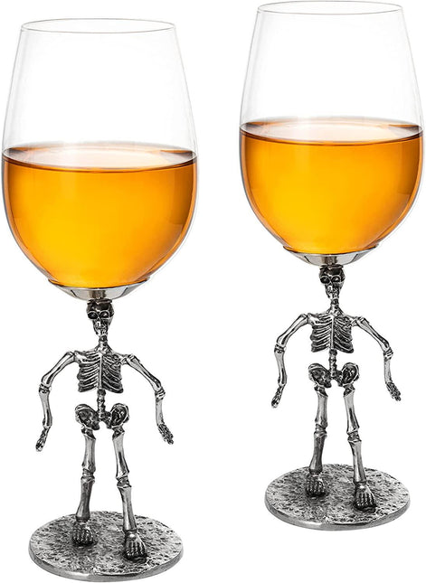 Stemmed Skeleton Wine Glass Set of 2 by The Wine Savant - 12oz Skeleton Glasses 10" H, Goth Gifts, Skeleton Gifts, Skeleton Decor, Spooky Wine Gift Set, Perfect for Halloween Themed Parties by The Wine Savant - Vysn