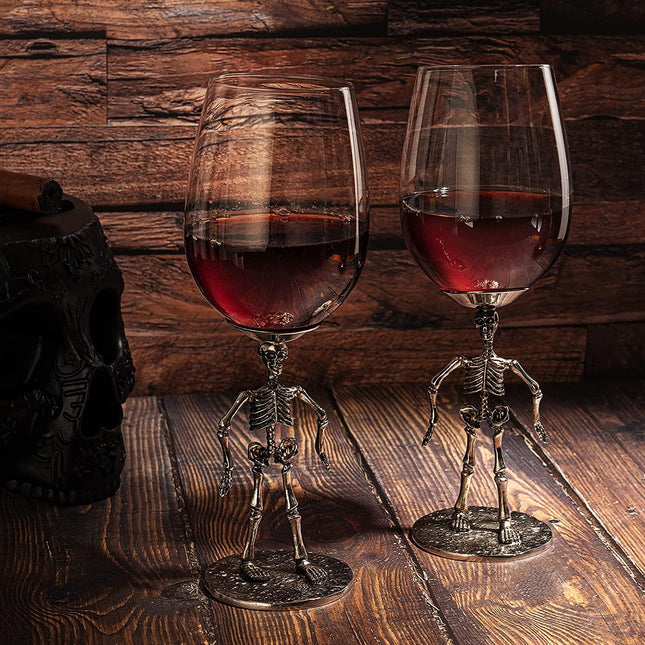 Stemmed Skeleton Wine Glass Set of 2 by The Wine Savant - 12oz Skeleton Glasses 10" H, Goth Gifts, Skeleton Gifts, Skeleton Decor, Spooky Wine Gift Set, Perfect for Halloween Themed Parties by The Wine Savant - Vysn