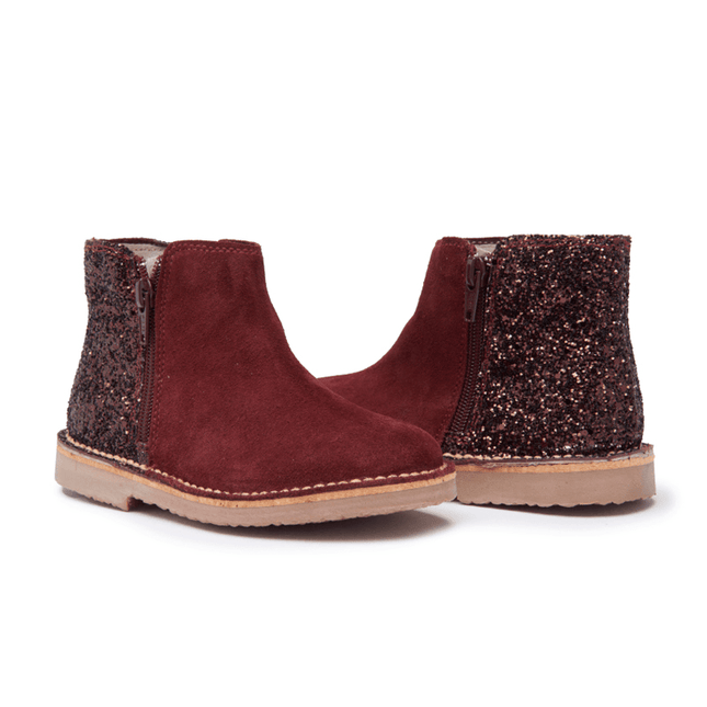 Suede Chelsea Boots with Zipper and Sparkles in Burgundy by childrenchic - Vysn
