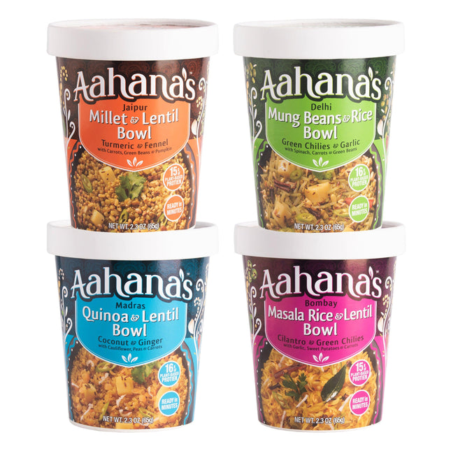The Four Pack Lentil and Grain Bowls! (Khichdi) - Gluten-Free, 16g Plant-Based Protein, Vegan, NON-GMO, Ready-to-Eat (2.3oz., Pack of 4) by aahanasnaturals.com - Vysn