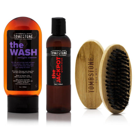 The Wash Salicylic Cleanser & The Jackpot KGF Hair Growth Serum Set w/ The Beard Brush - All Vegan - VYSN