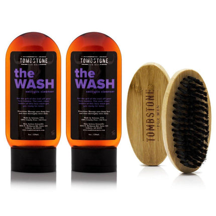 The Wash Vegan Oil-Free Salicylic Cleanser 2-Pack & The Beard Brush Set - VYSN