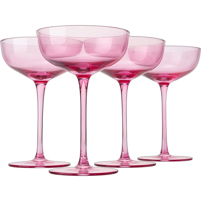 The Wine Savant Colored Coupe Glass | 7oz | Set of 4 Colorful Champagne & Cocktail Glasses, Fancy Manhattan, Crystal Martini, Cocktails Set, Margarita Bar Glassware Gift, Vintage (Blush Pink) by The Wine Savant - Vysn