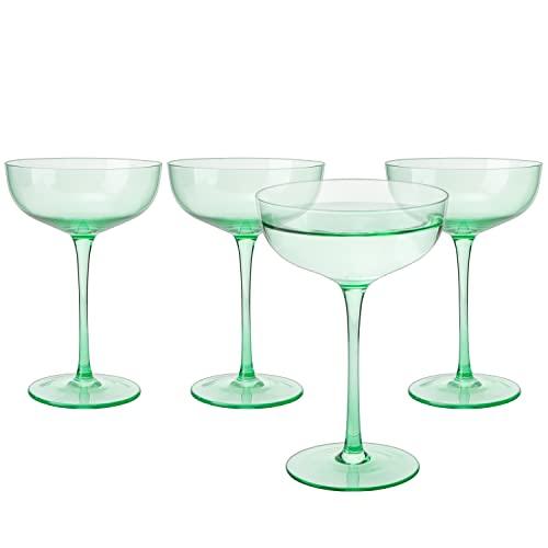 The Wine Savant Colored Coupe Glass | 7oz | Set of 4 Colorful Champagne & Cocktail Glasses, Fancy Manhattan, Crystal Martini, Cocktails Set, Margarita Bar Glassware Gift, Vintage (Green) by The Wine Savant - Vysn