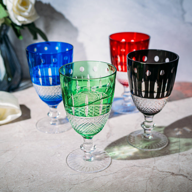 The Wine Savant Crystal Italian Multicolor Design Cups -Set of 4 Short Chalice Glasses 8oz 5.7" H Venetian Italian Style Red, Blue, Green, Black Glasses, Great for Dinner Parties, Bars & Weddings by The Wine Savant - Vysn