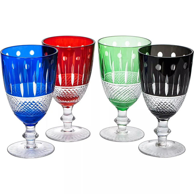 The Wine Savant Crystal Italian Multicolor Design Cups -Set of 4 Short Chalice Glasses 8oz 5.7" H Venetian Italian Style Red, Blue, Green, Black Glasses, Great for Dinner Parties, Bars & Weddings by The Wine Savant - Vysn