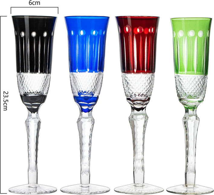 The Wine Savant Crystal Italian Multicolor Design Flutes - 4 Set - 5oz 9" H Cocktail & Champagne Glassware Bohemian Venetian Style Red, Blue, Green, Black Glasses, Dinners Parties, Bars & Weddings by The Wine Savant - Vysn