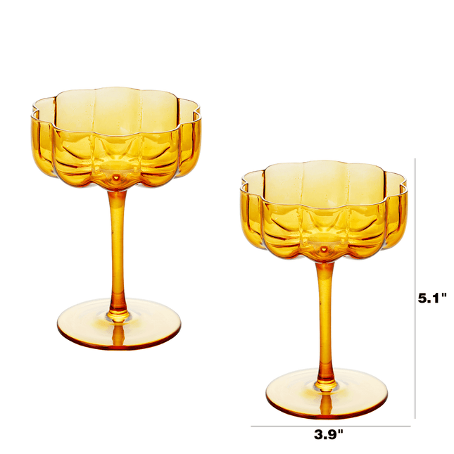 The Wine Savant Flower Vintage Glass Coupes 7oz Colorful Cocktail, Martini & Champagne Glasses, Prosecco, Mimosa Glasses Set, Cocktail Glass Set, Bar Glassware Luster Glasses 3.9" X 5.1" (Amber) by The Wine Savant - Vysn