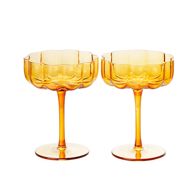 The Wine Savant Flower Vintage Glass Coupes 7oz Colorful Cocktail, Martini & Champagne Glasses, Prosecco, Mimosa Glasses Set, Cocktail Glass Set, Bar Glassware Luster Glasses 3.9" X 5.1" (Amber) by The Wine Savant - Vysn