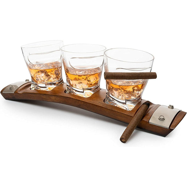 The Wine Savant Glass & Coaster & with 3 Whiskey Glasses Slot to Hold, Whiskey Glass Gift Set, Rest, Accessory Set Gift for Dad, Men Home Office Decor Gifts, Gifts for Dad by The Wine Savant - Vysn