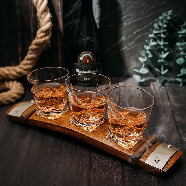 The Wine Savant Glass & Coaster & with 3 Whiskey Glasses Slot to Hold, Whiskey Glass Gift Set, Rest, Accessory Set Gift for Dad, Men Home Office Decor Gifts, Gifts for Dad by The Wine Savant - Vysn