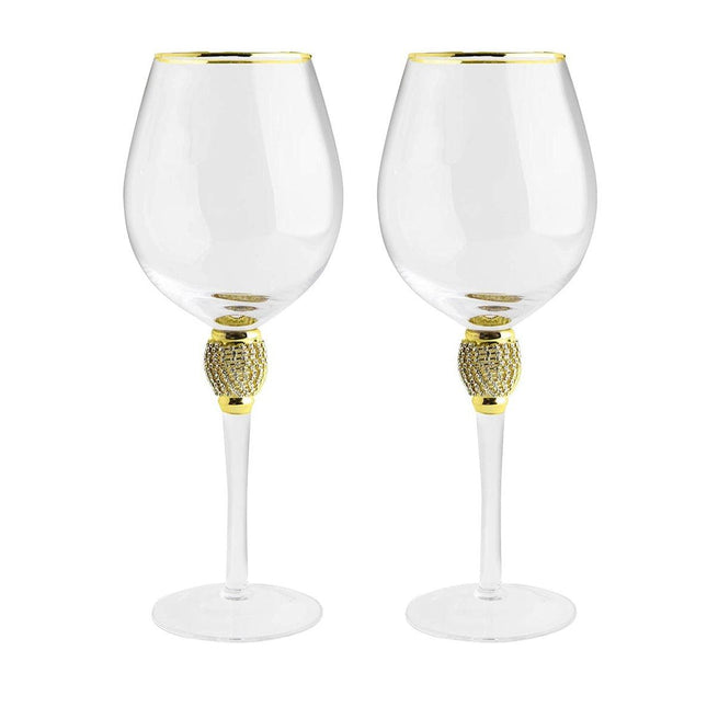 The Wine Savant Large Diamond Wine Glasses, Gold Rim Rhinestone Diamond Glasses - Wedding Glasses - 15 Ounce, Premium Designed Wine Glasses for Spirits and Wine, Gift Boxed (2, Clear) by The Wine Savant - Vysn