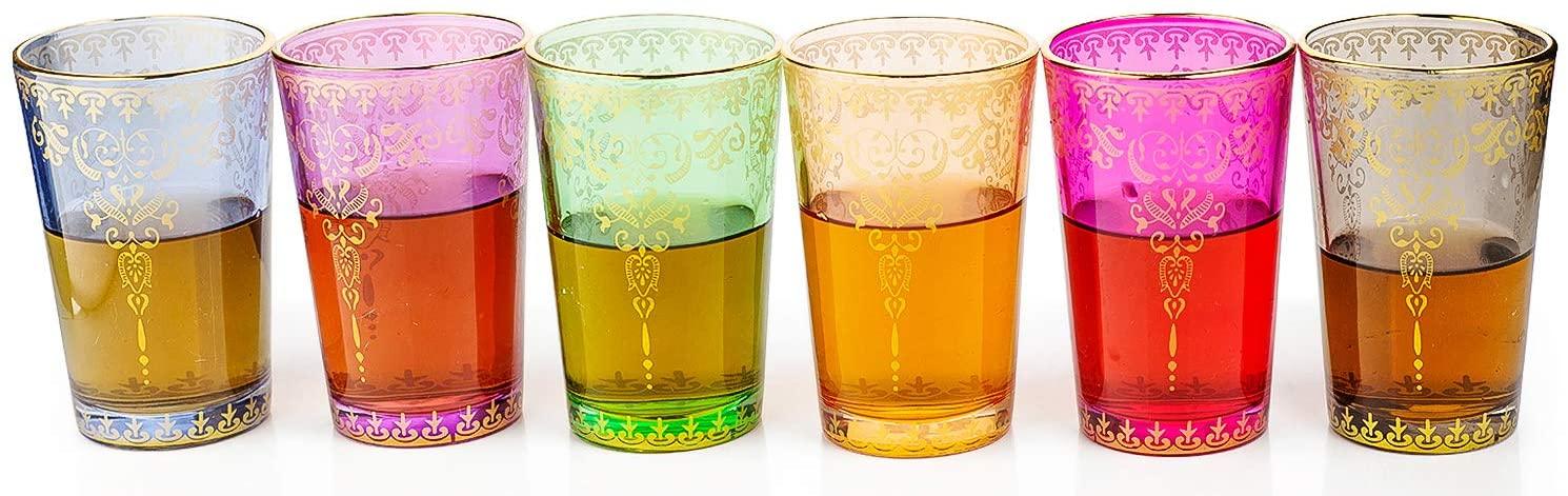 The Wine Savant Moroccan Glasses Artisan Hand-Made Multipurpose 170 ml 6 oz Tea and Wine Morrocan Tumbler Marrakech & Casablanca Tea Cups Set of 6 (6 Colors) by The Wine Savant - Vysn
