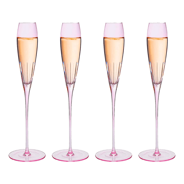 The Wine Savant Parisian Performance Glassware French Paris Collection Crystal Pink Glasses, Red & White Wines For Weddings Present Everyday Beautiful Gift Anniversary (Champagne) by The Wine Savant - Vysn