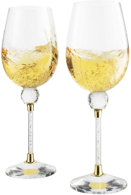 The Wine Savant Rhinestone DIAMOND Studded Wine Glasses 16 Ounces Set of 2 10-inches Tall, Gold and Laser Cut Sparkling Wine Wedding Glasses, Elegant Crystal - For Everyday, Weddings, Parties by The Wine Savant - Vysn