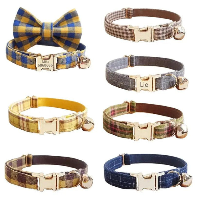 Velvet Pattern Cat Collar w/ Bowtie - Engrave Your Pet's ID by GROOMY - Vysn