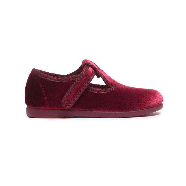 Velvet T-band Shoes in Burgundy by childrenchic - Vysn