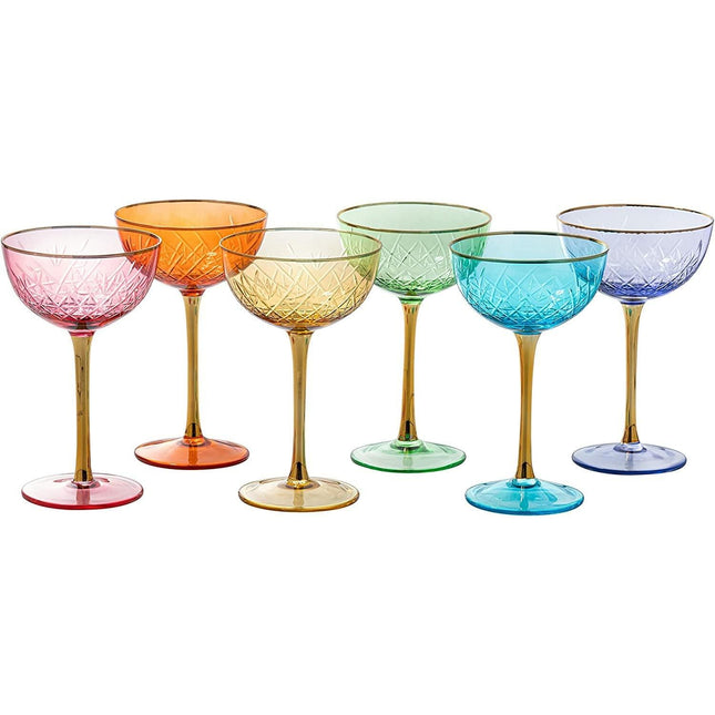 Vintage Art Deco Coupe for Champagne, Martini, Cocktails, Glasses | Set of 6 | 7 oz Classic Cocktail Glassware - Manhattan, Cosmopolitan, Sidecar, Crystal Speakeasy Style Saucer Goblets with Stems by The Wine Savant - Vysn