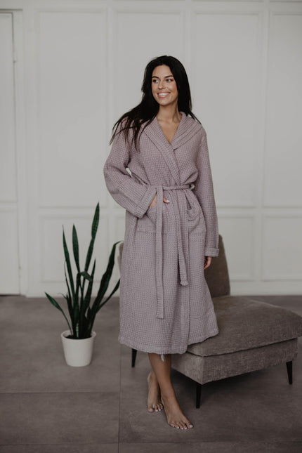 Waffle linen bathrobe Snuggle by AmourLinen - Vysn