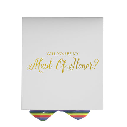 Will You Be My maid of honor? Proposal Box White - No Border - Rainbow Ribbon by Tshirt Unlimited - Vysn